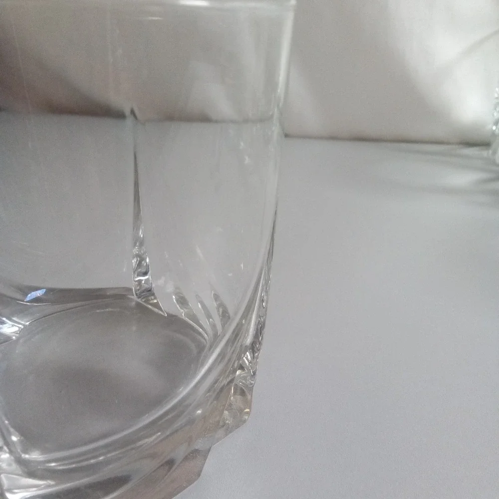 Modern Whiskey Rocks Glass Clear Heavy Square Base Round Rim Swirl Design 3.5in